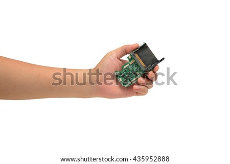  isolated Hand holding IC chip
