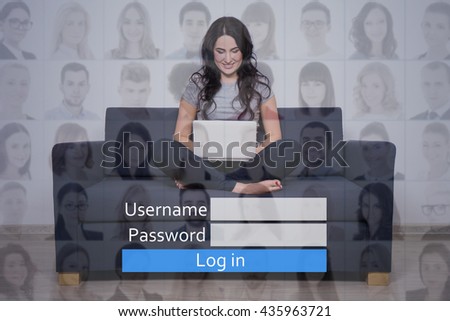 login concept - young woman with computer registering account in social network