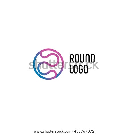 Isolated abstract vector circular logo. Round shape contoured purple and blue color logotype.