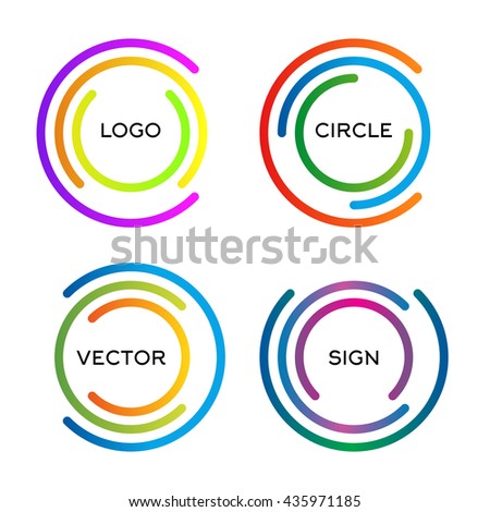 Isolated abstract round shape vector logo set. Outlined circular colorful geometric logotype collection.