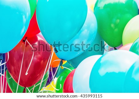 Balloons party. Colorful balloons background. Leisure activity. Funny symbolic objects. Vibrant colors. Holiday theme.