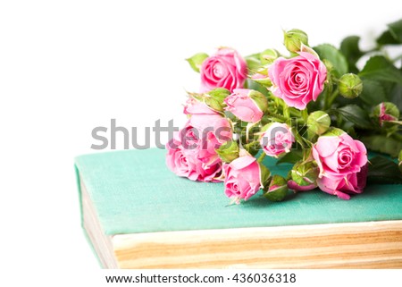 Fresh bouquet rose with american flag on a white background