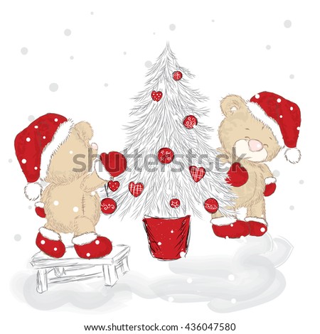 Vector illustration. New Year's. Teddy bear with a Christmas tree.