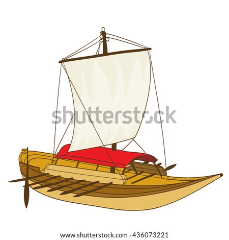 wooden sailing boat drawing on white. vector illustration