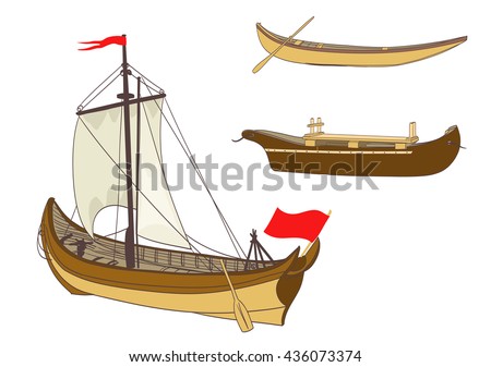 wooden sailing boats on white. vector illustration