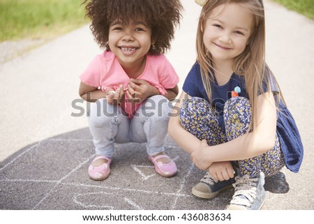 Portrait of two little friends Royalty-Free Stock Photo #436083634