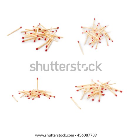Set of Pile of Wooden unused matches isolated over the white background, as chosen one concept
