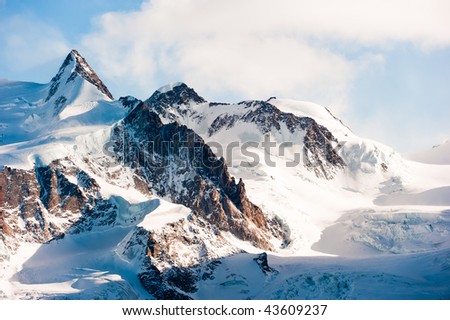 Doufourspitze (4634m) mountain peak, Monte Rosa, Zermatt, Switzerland Royalty-Free Stock Photo #43609237
