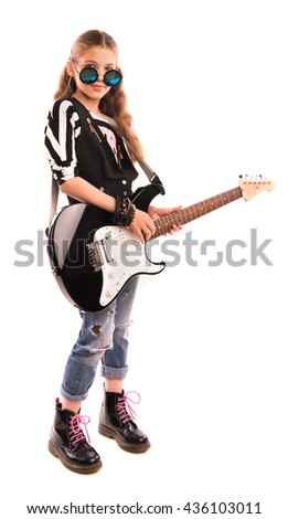 girl with a guitar on a white background