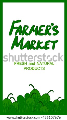 Farmers market label with cucumber. Fresh and Natural product. Suitable for ads, sign boards, packaging, badges, stickers, stamps, icons and identity and web designs. Organic food. Vector logo.