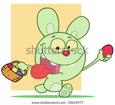 Happy Rabbit Running With Eggs