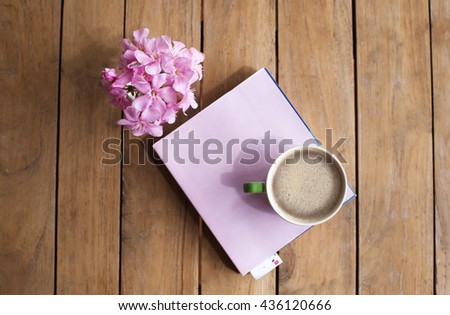 Work place at home on wood table background.