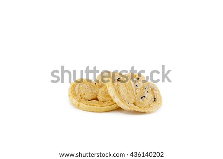 Palmiers (Elephant Ear), Puff Pastry Cookie Isolated on White Background