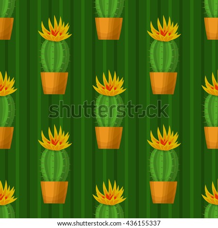 Seamless pattern with cactus. Wallpaper vector illustration.