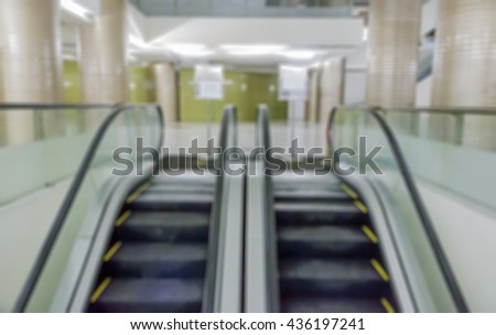 Blur of escalator in shopping mall.