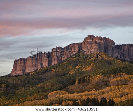 Owl Creek Pass palisade with fall color, Uncompahgre National Forest, Colorado, United States of America, North America