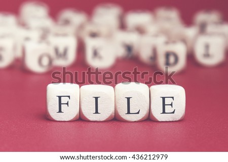 File word written on wood cube with red background