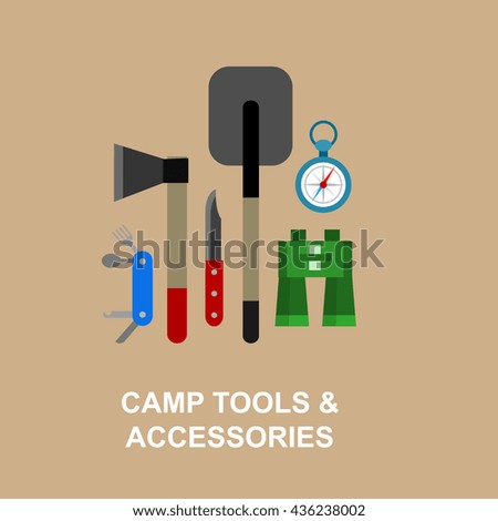 Camping and barbecue object. Weekend and party and picnic icons. Hiking object. Vector