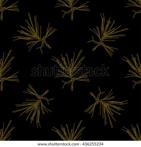 Golden fir branches decor seamless pattern. Vector illustration for your design