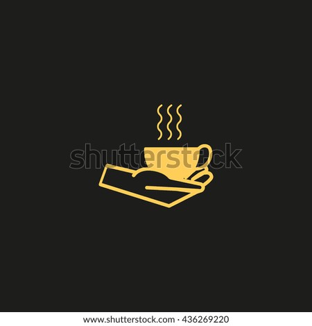 cup with a drink, hand, icon
