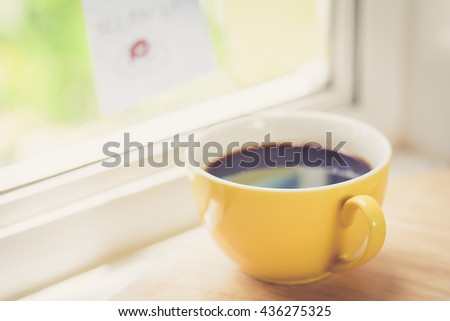 A cup of coffee in morning , selective focus , copy space.