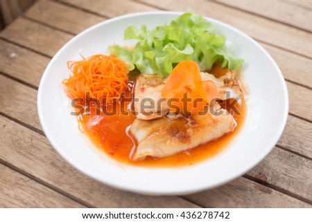 Steakfish with vegetables and healthy food.