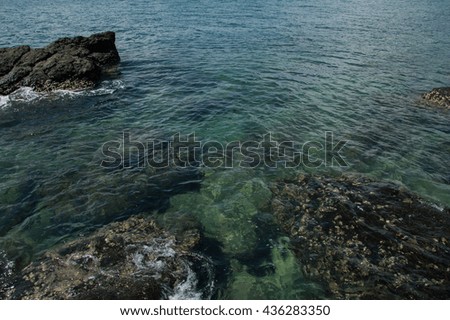 pattern of dark sea surface with rocks for text usage