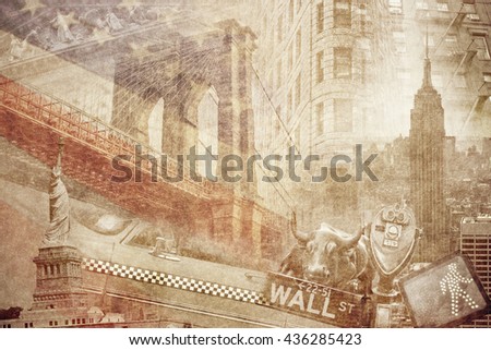 Montage photo of New York on vintage paper