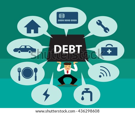Debt infographic in flat cartoon style, vector