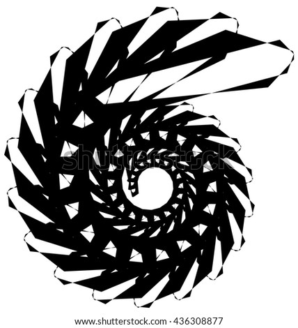 Geometric circular spiral. Abstract angular, edgy shape in rotating fashion. Editable vector.