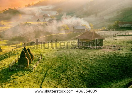 mountain landscape in summer morning, Romania Royalty-Free Stock Photo #436354039