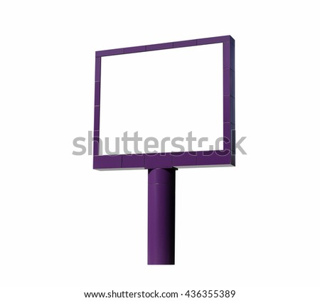 Empty purple street billboard isolated on white background with clipping path