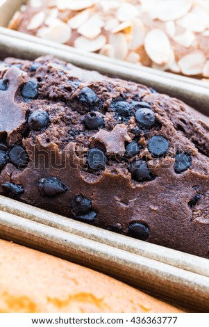 Chocolate cake with chocolate chip on top