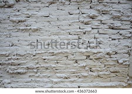 Old grungy retro vintage white brick wall texture background and Pattern