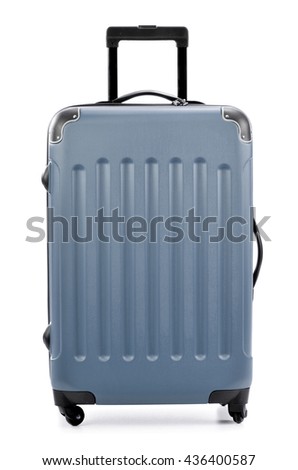 Large gray polycarbonate suitcase isolated on white background