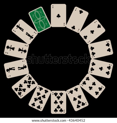 circle shape clubs playing cards isolated on black, abstract art illustration