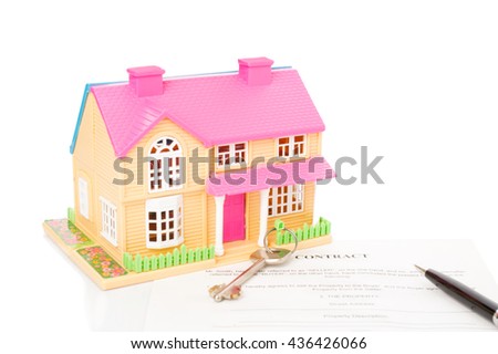 house with the keys and the contract on a white background