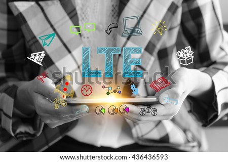 business holding a smart phone with LET text on black and white background ,business analysis and strategy as concept
