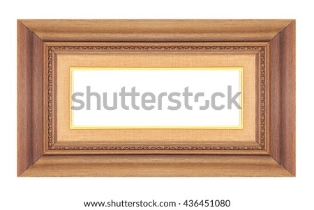 Antique picture wood frame isolated on white background, tracery beautiful small flowers.