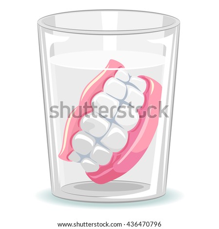 Vector Illustration of Dentures in Glass of Water