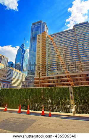 Construction work in progress in Arch Street in the City Center in Philadelphia, Pennsylvania, USA.