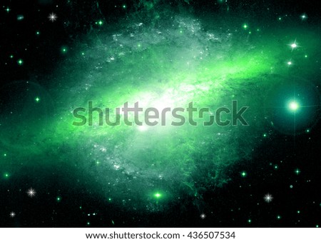 Stars of a planet and galaxy in a free space. "Elements of this image furnished by NASA".