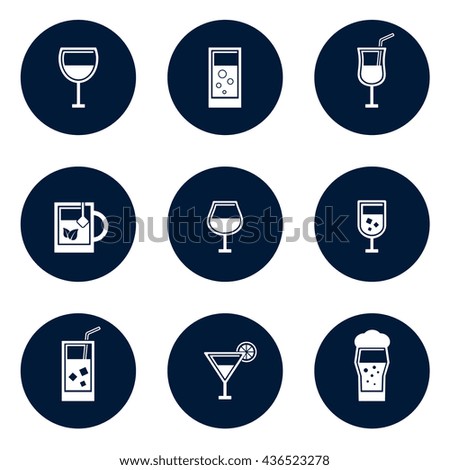 set of blue isolated round glasses icons