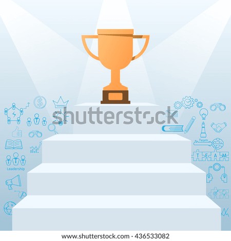Stair step to Trophy and success with icons and elements. Success concept. Vector Illustration.