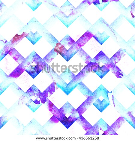 Watercolor seamless bright background from picturesque blots.Abstract clipart with effect of layers!Geometrical drawing is imposed on an abstract surface.Snorkel Blue.Limpet Shell.Serenity