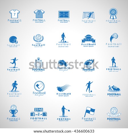 Football Icon Set - Isolated On Gray Background. Vector Illustration, Graphic Design. For Web, Websites, Print, Presentation Templates, Mobile Applications And Promotional Materials
