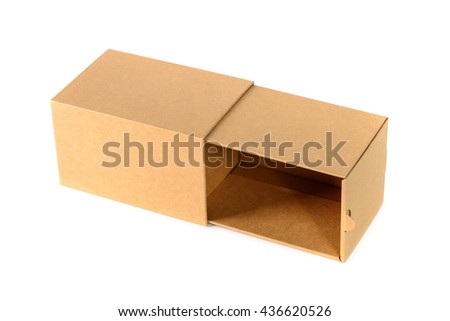 Brown cardboard box package with cover, isolated with soft shadow on white background