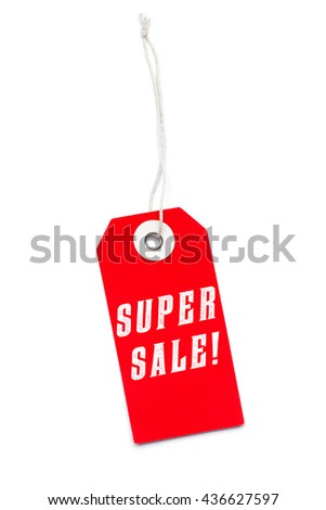 Red Super Sale label tag with special offer message