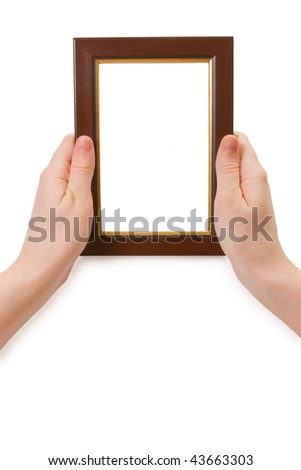 Hands holding photo frame, isolated