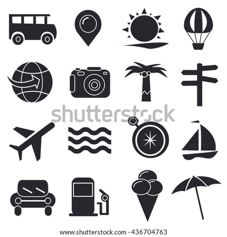 travel icons set vector buttons for website on white background